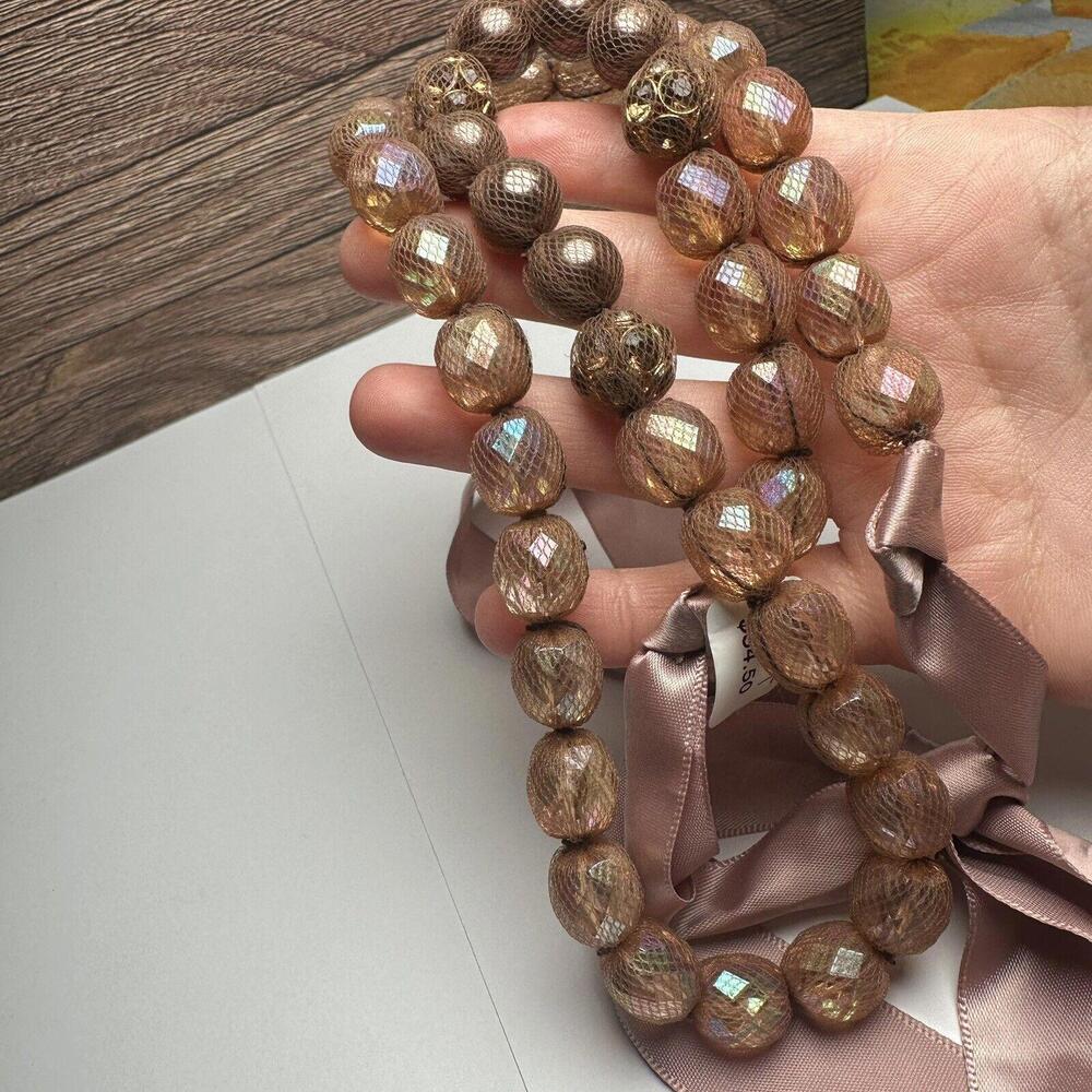 Ann Taylor LOFT Long Beaded Ribbon Necklace Pink & Brown NWT $34.50 - Picture 5 of 9